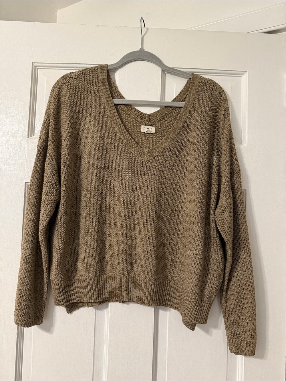 V-Neck Knit Sweater in Taupe with subtle star detailing
